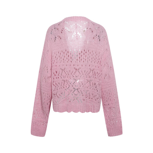 Two or three things are nostalgic for inertia 2026 spring new sweet lace stitching hollow mohair strap knitted cardigan for women light pink S