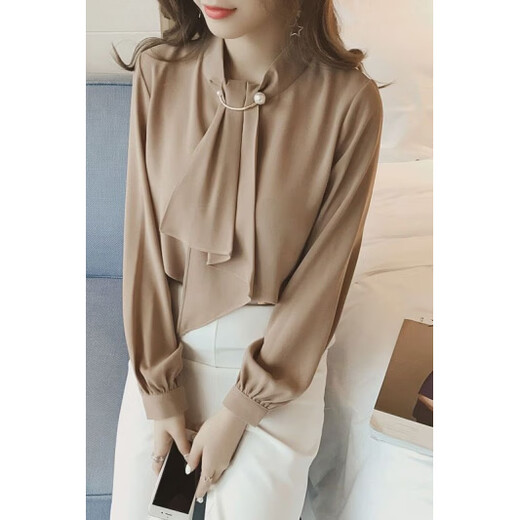 Playboy (PLAYBOY) 2026 spring new style Korean style solid color ring button lantern sleeve pullover chiffon shirt long-sleeved base shirt top official flagship off-white fabric collection priority delivery S