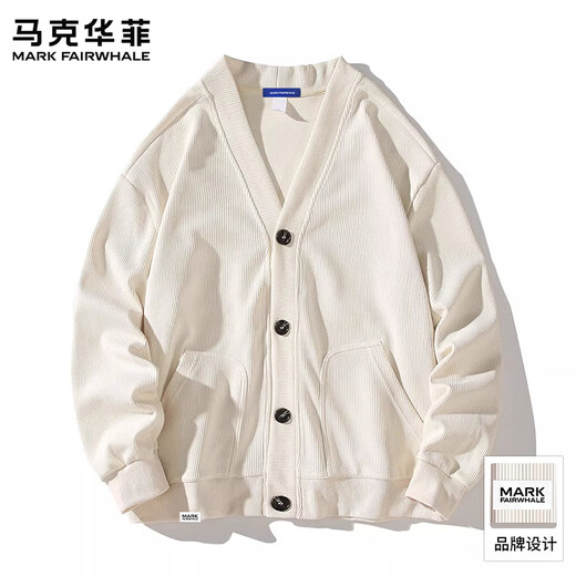 MARK FAIRWHALE American Retro Casual V-Neck Sweater Men's 2026 Spring New Loose Comfort Fashion Trendy Brand Versatile Top White Official Authentic M Recommendation 110-125 Jin Jin equals 0.5 kg