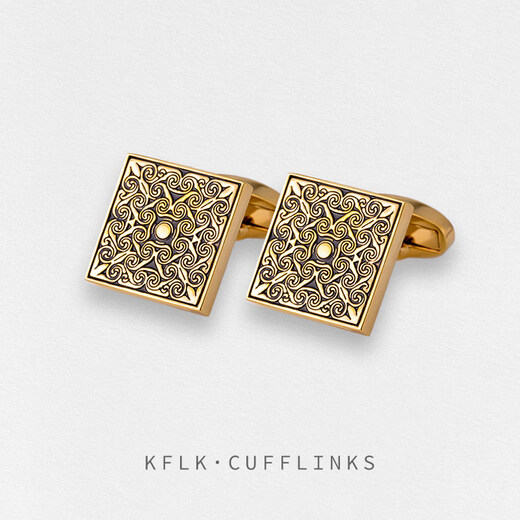 Cufflinks (KFLK) French shirt cufflinks for men, light luxury custom shirts, gold cuff buttons, retro pattern cufflinks Cufflinks K064