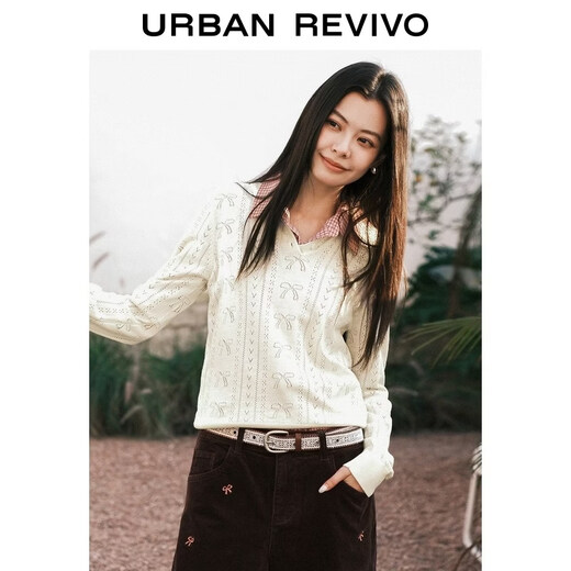 UR2026 spring new women's urban hollow texture doll collar short sweater UYU960030
