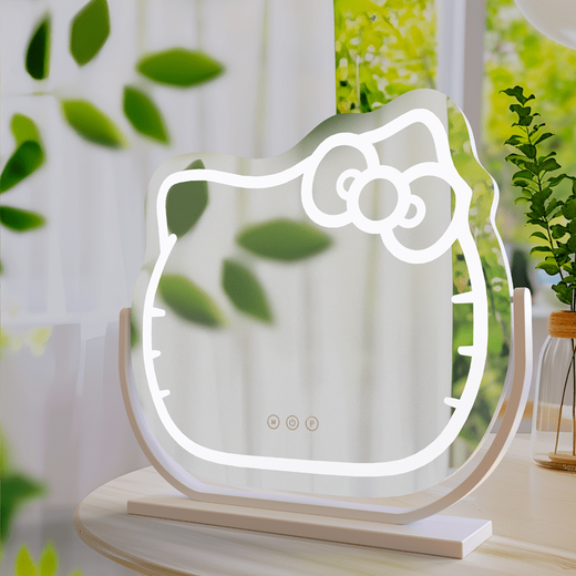 Cosmetic mirror with light smart desktop led master bedroom dressing table desktop light luxury cute cream style mirror medium white plug-in model 38*35cm three-tone lighting + rotatable