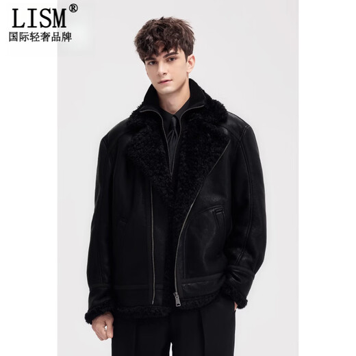 LISM Designer International Light Luxury Brand Fur One-piece Jacket Men's Velvet Thickened 25 New Autumn and Winter Casual Black Leather PW52989A26 Shadow Black M 170 165-170 cm/120-130Jin Jin is equal to 0.5 kg