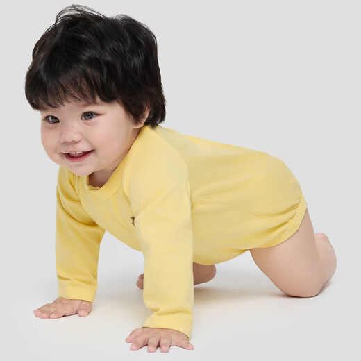 Gap Gap Infant and Toddler 2026 Spring New Cotton Bear Henry Collar Long Sleeve Jumpsuit Children's Clothing 861538 Yellow 66cm (3-6 months) Asian size