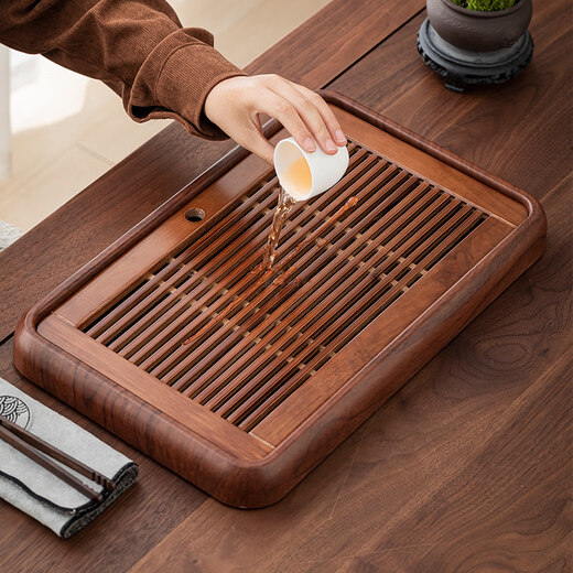 Shantou Lin Village high-end solid wood tea tray household tea table storage drain tray tea tray tea set 2025 new tea sea set dry brew CY medium walnut color tea tray
