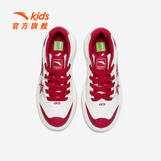 ANTA (ANTA) children's shoes, girls' soufflé sneakers 2026 Spring and New Year red student campus white shoes children's sports shoes ivory white/elegant red-5 33 shoe inner length 20.5cm