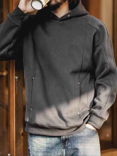 Green Deer high-end American retro heavyweight hooded sweatshirt men's spring and autumn trendy brand loose large size casual clothes dark gray L suitable for 120-140Jin Jin equals 0.5 kg