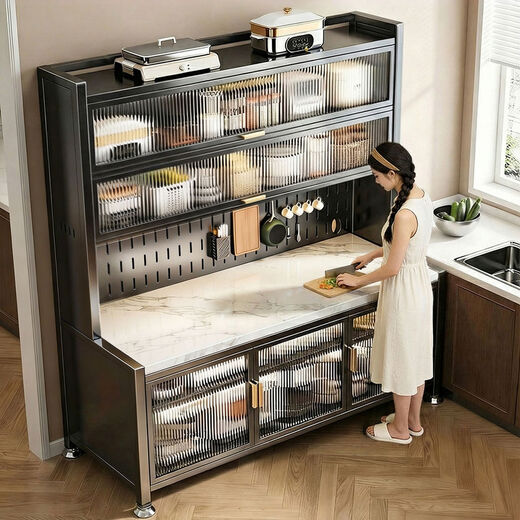 Fantasy kitchen shelf floor-standing sideboard cabinet with integrated storage cabinet against the wall. Master comes to install the cabinet. The cabinet is the same depth and extra thick slate. 6 layers of high-grade gray + length 10