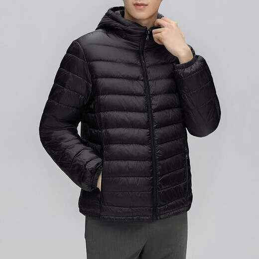 New 2026 national standard white duck down offline same style for men and women, light and warm hooded down jacket, burgundy 2XL