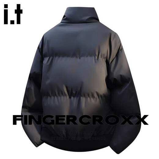 Fingercroxx it American trendy brand stand collar cotton coat men's 2025 winter trendy casual loose versatile coat cotton coat men's black counter same style M (100-130Jin Jin equals 0.5 kg)