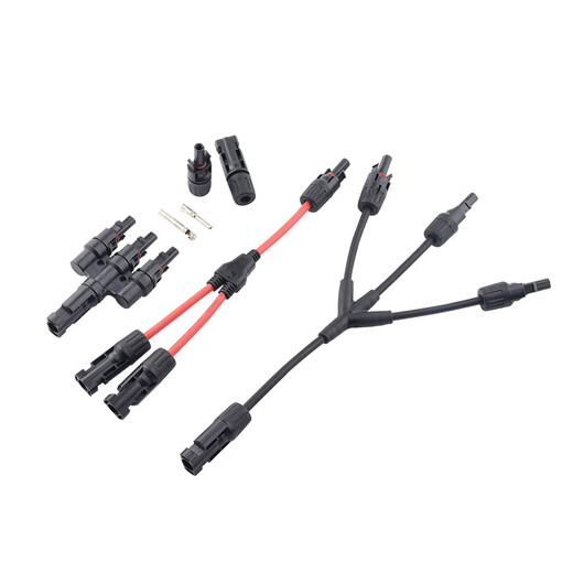 DZQJ MC4 connector 1000V photovoltaic connection component T-type Y-type three-way four-way waterproof male and female plug MC4 30A-1000V tinned male and female set No Specifications