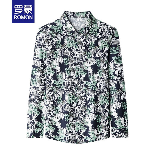 罗蒙（ROMON）品牌花衬衫男秋季长袖潮流痞帅男装碎花衬衣修身中年春秋薄款男士棉 9904白色 XL