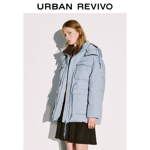 UR new winter women's casual hooded drawstring multi-pocket down jacket UYL150103 haze blue S