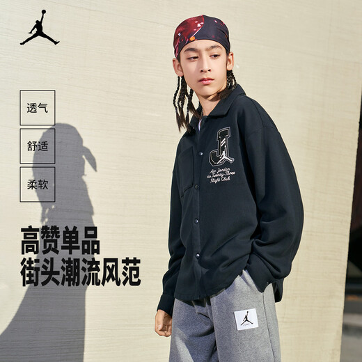 NIKE JORDAN Nike AJ children's shirt 2025 spring new comfortable terry children's long-sleeved shirt black 120/60(6)