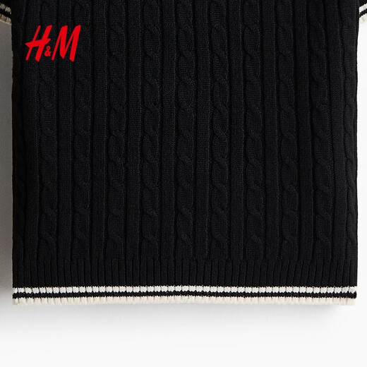 H&M 2026 Spring New Women's Collar Cable Knit Top 1329592 Black XS 155/80