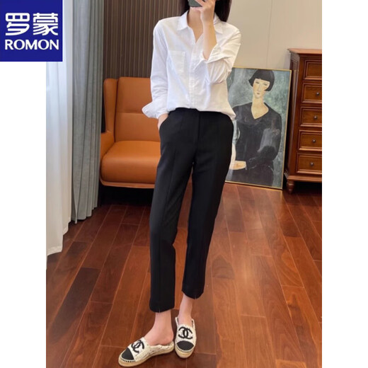 ROMON (ROMON) right shoulder long-sleeved shirt for women spring and summer new design slim and versatile professional tops and bottoming shirts white S 85-95Jin Jin is equal to 0.5 kg