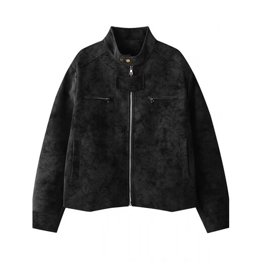 American trendy leather jacket men's spring and autumn new style retro versatile zipper loose motorcycle wear pu leather jacket trendy black gray XL