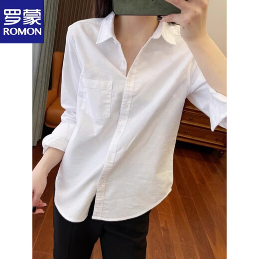 ROMON (ROMON) right shoulder long-sleeved shirt for women spring and summer new design slim and versatile professional tops and bottoming shirts white S 85-95Jin Jin is equal to 0.5 kg