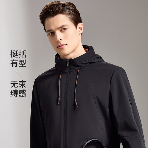 Antonio stowable hooded 26 early spring outdoor windproof casual jacket for young men, comfortable and easy to care for, black M/48 170/88A