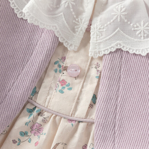 DAVE&BELLA children's dress 2026 spring new style girls long-sleeved fake two-piece floral dress baby princess dress children's dress purple ready stock 110 cm (recommended height 100-110cm)
