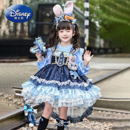 Disney (Disney) Girls Rabbit Police Officer Princess Dress 2026 New Children's First Birthday Dress Dress Fashionable Judy Rabbit Dress Skirt + Little Hat + Pistol + Socks Plush 120