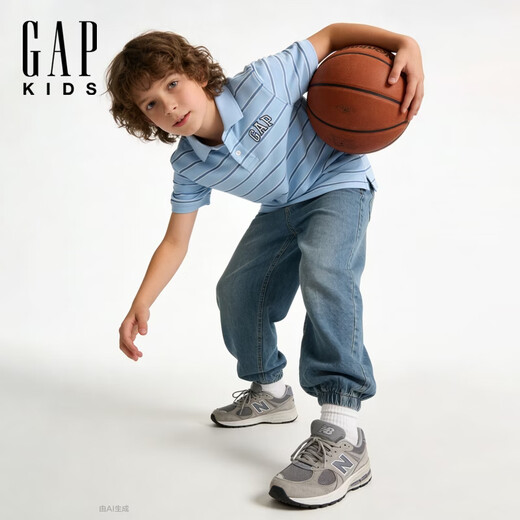 Gap Gap boys 2026 spring new pure cotton embroidered logo pique short-sleeved polo shirt children's US version 884299 blue stripes 110/60 (4-5 years old)