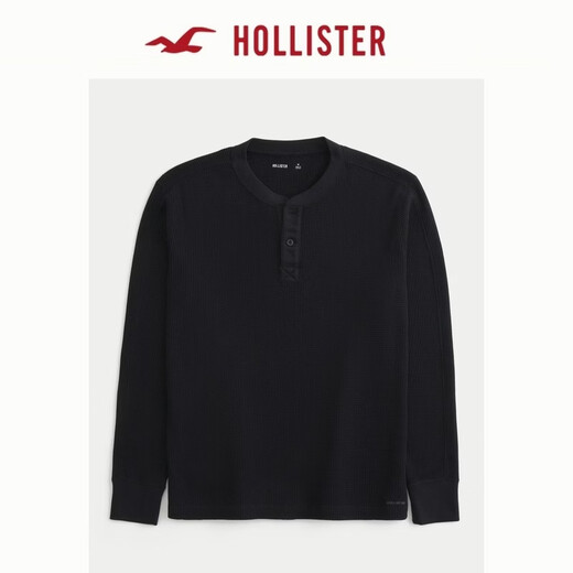HOLLISTER waffle classic LOGO Henry collar casual long-sleeved T-shirt 26 spring and summer men's 324-6556 black L (180/108A)