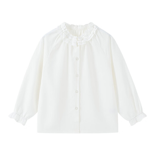 Little Naive Girls' Long Sleeve French Shirt Spring Children's Flower Collar Tencel Drape Shirt White 140