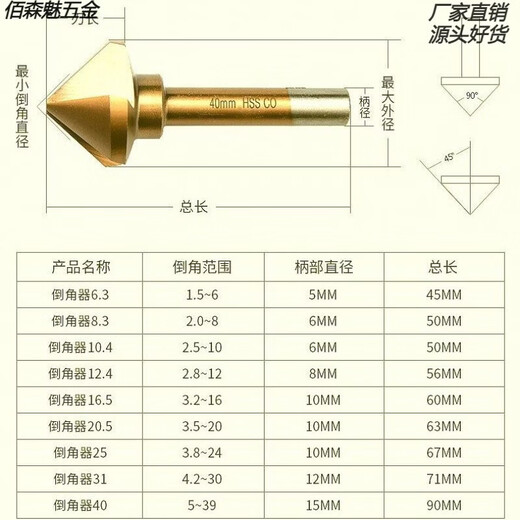He Jian Gong cobalt-containing three-edged chamfering knife/single-edged 120-degree chamfering stainless steel reamer drill countersunk head chamfering 120 three-edged 35*12*70