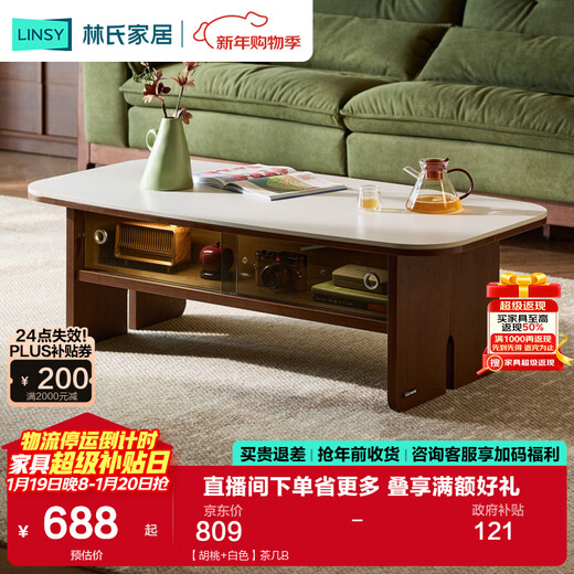 Lin's home skeleton line TV cabinet for living room 2025 new floor-standing storage small apartment coffee table finished cabinet YZ1M walnut + white coffee table B
