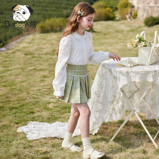 CHANZUIGOU Children's Clothing Girls French Lace Cotton Shirt 2026 Spring New Style Spliced Lantern Sleeve Top