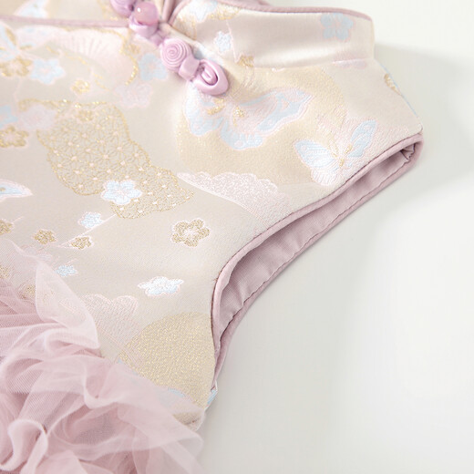 Fanhunting girls Hanfu dress spring children's new Chinese princess dress baby vest stand collar mesh skirt spring and autumn pink 80 cm