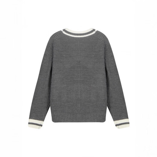 MIU Miu Miujia knitted cardigan women's V-neck long-sleeved jacket autumn and winter new age-reducing college style outer wear trendy gray M