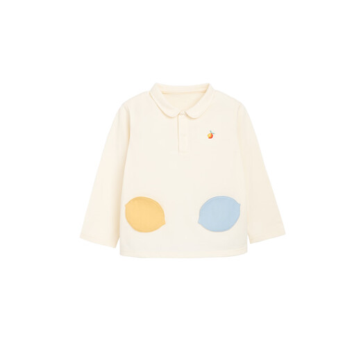 White wheat children's 26 spring new long-sleeved T-shirt boys and girls pure cotton top baby shirt polo shirt off-white 100 cm