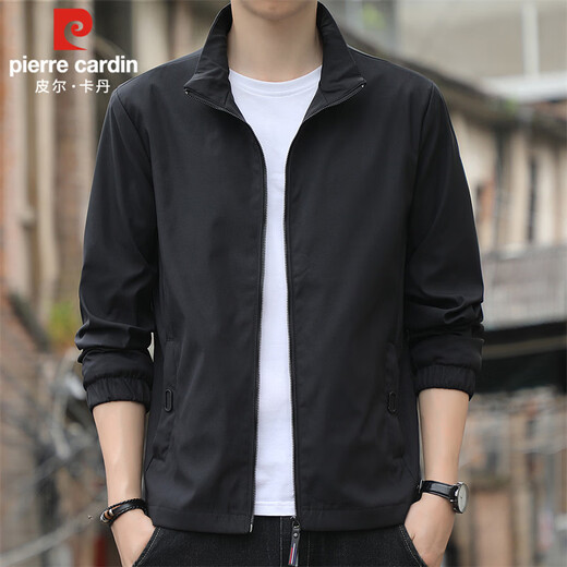 Pierre Cardin Jacket Men's Spring and Autumn Light Business Stand Collar Jacket Men's Outdoor Windproof Casual Clothing Men's Black XL