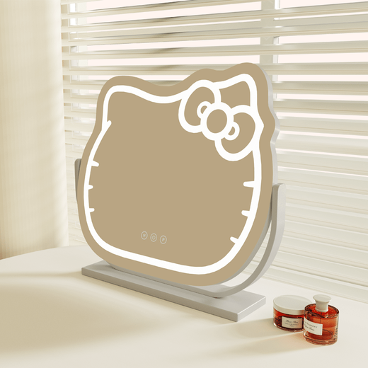 Cosmetic mirror with light smart desktop led master bedroom dressing table desktop light luxury cute cream style mirror medium white plug-in model 38*35cm three-tone lighting + rotatable