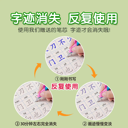 Jinzhiye 1-2 grade groove practice calligraphy book for primary school students, special People's Education version of the Chinese language copybook, daily practice of four, five and six synchronized new words, hard-pen calligraphy practice book, children's pen control training