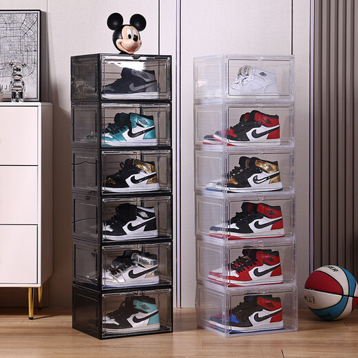Yusenyi Japanese dust-proof shoe box storage, magnetic side-opening plastic shoe box, stackable space-saving entrance shoe cabinet, transparent side-opening magnetic suction, 18 pieces, 33x29x19cm