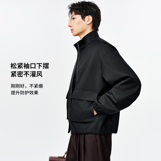 Mr. Cotton Australian imported wool large patch pocket short stand collar jacket for men spring short black jacket for men classic black 2XL