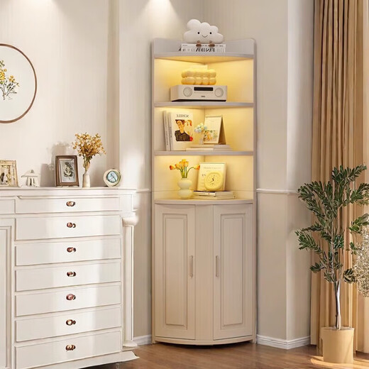 New corner cabinet floor-standing storage rack living room corner storage rack triangle bookshelf bedroom corner cabinet multi-layer wall-to-door model 30*30*180cm warm white assembly (self-installation)