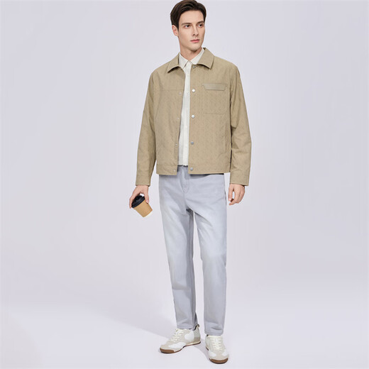 Dances with Wolves Old Money Style Lapel Jacket Men's Old Flower Printed Commuting Casual Easy-Care Jacket 701 Khaki S