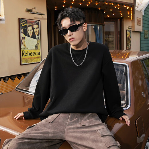 Pull back American style vibe sports sweatshirt men's round neck early spring heavyweight men's jacket youth loose shoulder top trendy hemp gray (splash ink graffiti) XL /180 (weight 140-160Jin Jin equals 0.5 kg)