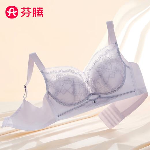 Fenton underwear for women 26 new style 10A antibacterial mugwort skin-nourishing small breast push-up and lift sexy lace wire-free bra light gray purple 80A