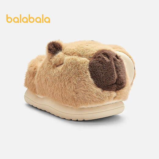 BALABALA children's cotton slippers for boys and girls 2025 home shoes bag heels autumn and winter cotton shoes animals warm and cute camel 50101 27 (foot length 16.3-16.7/inner length 17.7)