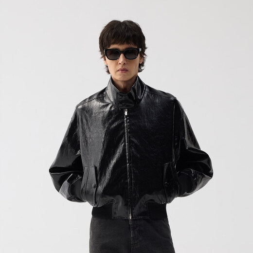 TERRAINCOGNITA 26SS pleated mirror metal fiber MA1 high collar jacket simple daily commuting casual jacket black S