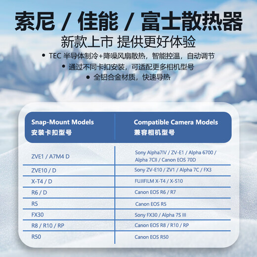 KOERTACOO camera live broadcast intelligent temperature control semiconductor radiator SonyA7M4/ZVE10/A7C/A7C2/A7S3/ZVE1 R5/R6/RP/R50 X-T4 FS-04 PRO automatic temperature control buckle set one