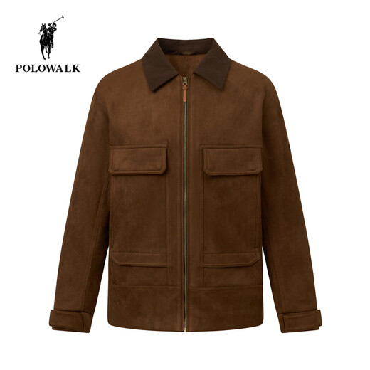 POLOWALK Herren Lederjacke 2025 Winter Neues Produkt 90 Gänsedaunen Revers Retro Workwear Style Lederjacke Herren Braun XL (180)