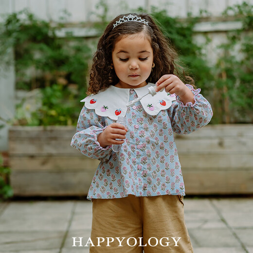 Happyology British children's new spring shirt girls' children's clothing top large lapel embroidered long-sleeved shirt milkweed white 86 (86cm)