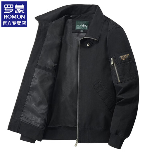 ROMON Jacket Men's Spring and Autumn New Outdoor Commuting American Jacket Fashion Simple Casual Tops Trendy Men's Clothes Black XL About 130-145Jin Jin is equal to 0.5 kg