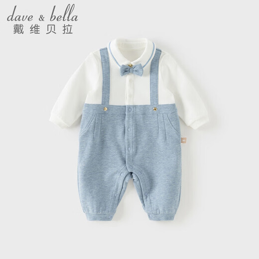 DAVE&BELLA Newborn Romper Suit for Boys Fake Two-Piece One-piece 2026 Spring New Baby Harness Children's Coverall Flower Blue Ready Stock 73cm (Recommended Height 66-73cm)